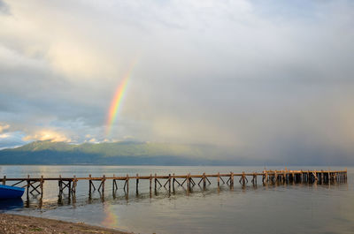 Rainbow over sea against sky