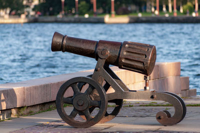 Metal wheel by sea