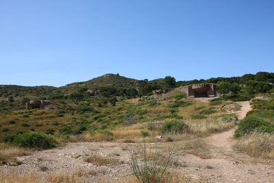 Scenic view of land against clear blue sky