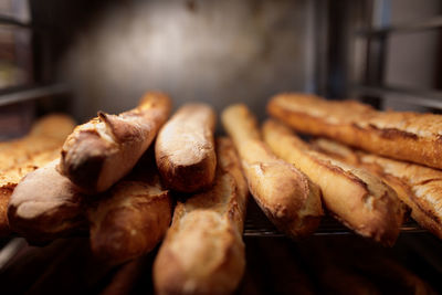 Close-up of baguette bread in bakery