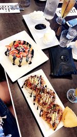 High angle view of food in plate on table