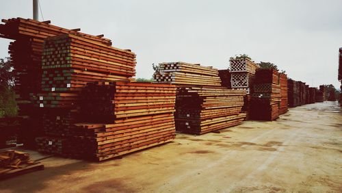 Stack of stacks against sky