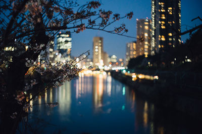 River passing through city at night