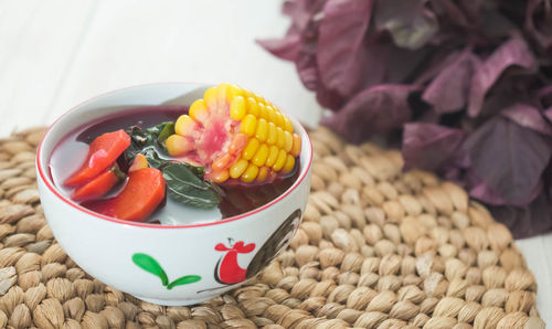 Close-up of food in bowl on table