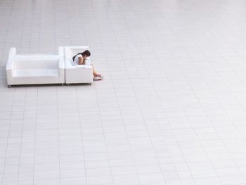 High angle view of skateboard on floor