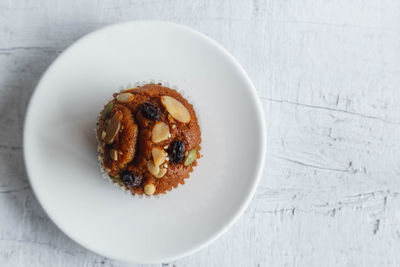 High angle view of breakfast in plate on table