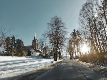 Trees in winter against sky