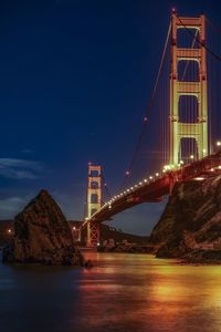 View of suspension bridge at night