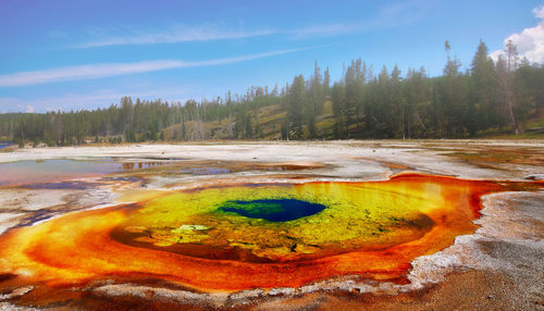 View of hot spring against sky