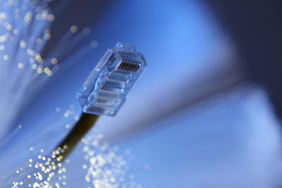 Close-up of computer cable with fiber optics