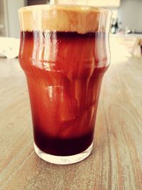 Close-up of beer on table