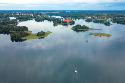 High angle view of reflection of trees in water