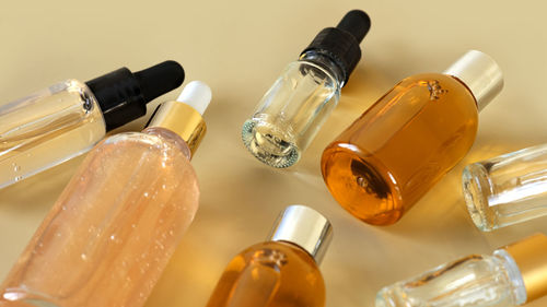 Close-up of bottles on table