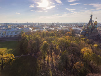 High angle view of townscape against sky