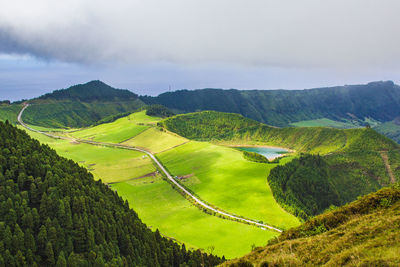 Scenic view of agricultural field against sky