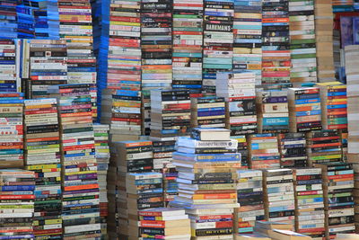 Full frame shot of books for sale in market stall