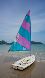 Flag on beach against sky