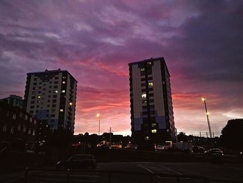 View of skyscrapers at sunset