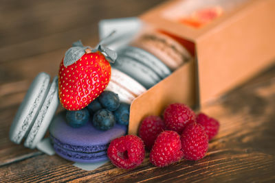 Close-up of strawberries on table