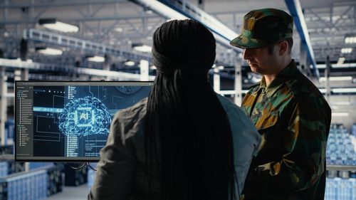 Rear view of people in city