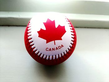 High angle view of flag on table