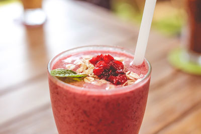 Close-up of drink served on table