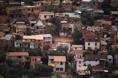 High angle view of buildings in city