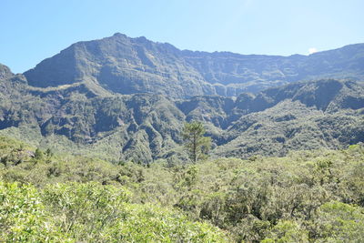 Scenic view of mountains against clear sky