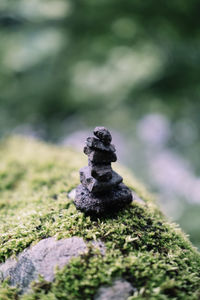 Close-up of stone stack on rock