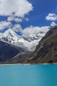 Scenic view of snowcapped mountains against sky