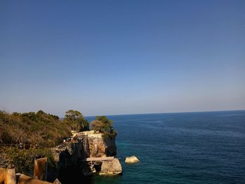 Panoramic view of sea against clear sky