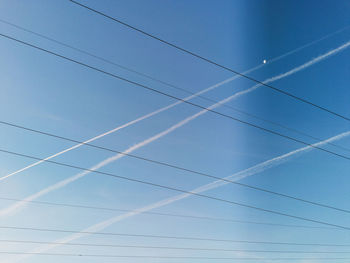 Low angle view of cables against clear blue sky