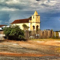 High angle view of church against sky