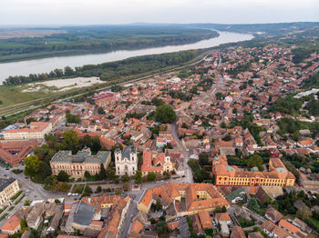 High angle view of buildings in city