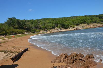 Scenic view of beach against clear sky