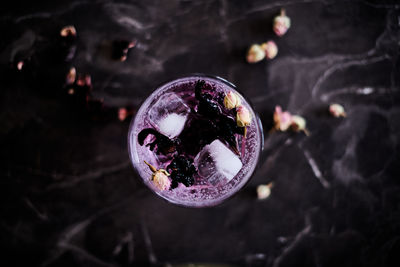 High angle view of crystal ball on glass