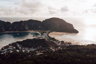 Scenic view of bay against sky