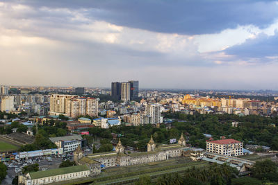 High angle view of buildings in city