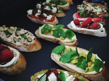 High angle view of pizza on table