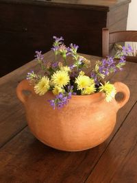 High angle view of flowering plant on table