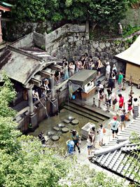 High angle view of people at buddhist temple