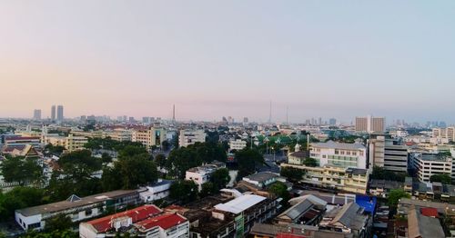 High angle view of townscape against clear sky