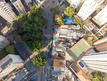 Aerial top view, city detail of the neighborhood higienopolis in san paolo, brazil