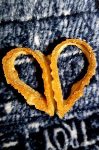 High angle view of heart shape bread