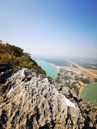 Scenic view of rocks against clear sky