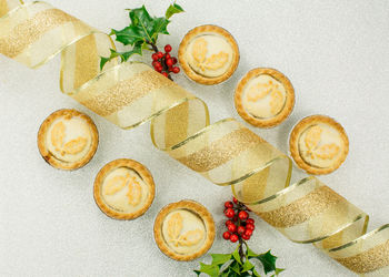 High angle view of breakfast on table