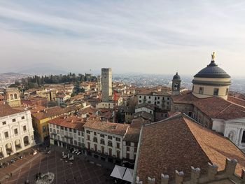 High angle view of buildings in city