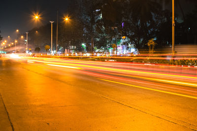 Light trails on road at night