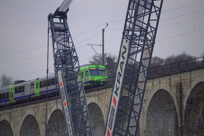 Train on bridge against sky