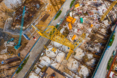 High angle view of cranes at construction site